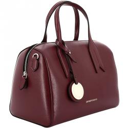 Pre Owned Emporio Armani Bordeaux Leather Bowling Satchel Bag