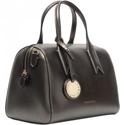 Pre Owned Emporio Armani Metallic Dark Grey Leather Bowling Satchel Bag