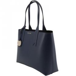 Pre Owned Emporio Armani Navy Faux Leather Shopping Tote