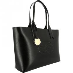 Emporio Armani Black Leather Shopper Tote
