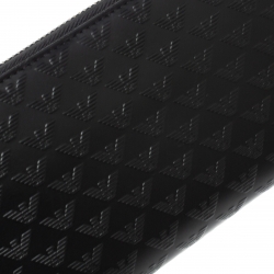 Pre Owned Emporio Armani Black Logo Embossed Leather Zip Around Wallet