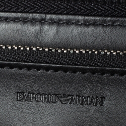Pre Owned Emporio Armani Black Logo Embossed Leather Zip Around Wallet