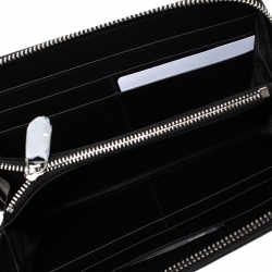 Pre Owned Emporio Armani Black Logo Embossed Leather Zip Around Wallet