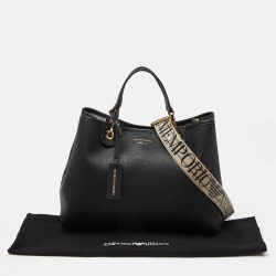 Pre Owned Emporio Armani Black Leather Large MyEA Tote