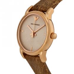 Pre Owned Emporio Armani Off-White Gold-Plated Stainless Steel AR1813 Women's Wristwatch 26MM