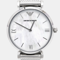 Pre Owned Emporio Armani Mother Of Pearl Stainless Steel T-Bar AR1955 Women's Wristwatch 32 mm