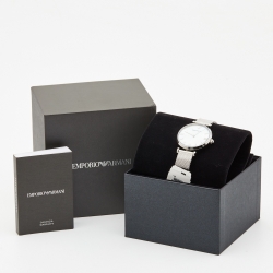 Pre Owned Emporio Armani Mother Of Pearl Stainless Steel T-Bar AR1955 Women's Wristwatch 32 mm