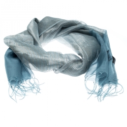 Emporio Armani Blue Silk and Wool Organza Lurex Striped Tassel Detail Scarf  Emporio Armani | TLC