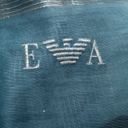 Pre Owned Emporio Armani Blue Silk and Wool Organza Lurex Striped Tassel Detail Scarf