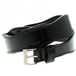 Pre Owned Emporio Armani Black Patent Leather Wavy Belt 115 CM