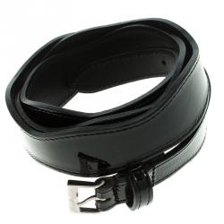 Pre Owned Emporio Armani Black Patent Leather Wavy Belt 115 CM