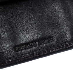 Pre Owned Emporio Armani Dark Brown Croc Embossed Leather Eagle Bi Fold Wallet