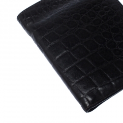 Pre Owned Emporio Armani Dark Brown Croc Embossed Leather Eagle Bi Fold Wallet