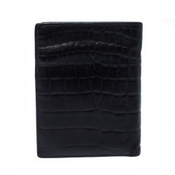 Pre Owned Emporio Armani Dark Brown Croc Embossed Leather Eagle Bi Fold Wallet