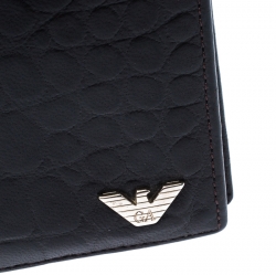 Pre Owned Emporio Armani Dark Brown Croc Embossed Leather Eagle Bi Fold Wallet