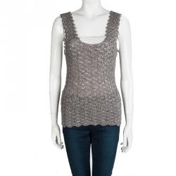 Pre Owned Emporio Armani Metallic Sleeveless Crocheted Top M