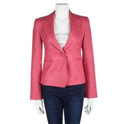 Pre Owned Emporio Armani Coral Pink Basket Weave Tailored Blazer S