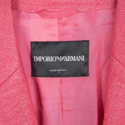 Pre Owned Emporio Armani Coral Pink Basket Weave Tailored Blazer S