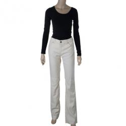 Pre Owned Emporio Armani Off-White Linen Trousers M