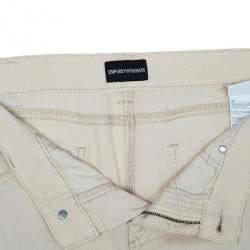 Pre Owned Emporio Armani Off-White Linen Trousers M