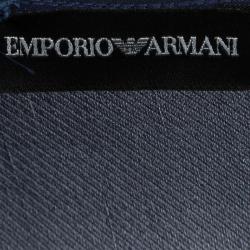 Pre Owned Emporio Armani Navy Blue Silk Contrast Buckle Detail Sheer Top S