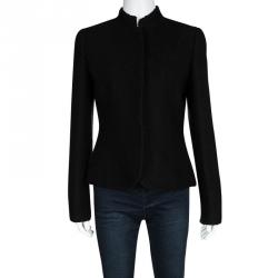 Pre Owned Emporio Armani Black Textured Knit Button Front Jacket M