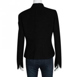 Pre Owned Emporio Armani Black Textured Knit Button Front Jacket M