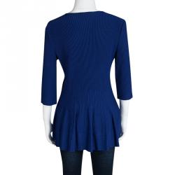 Pre Owned Emporio Armani Blue Ribbed Knit Flared Bottom Long Sleeve Top L