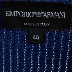 Pre Owned Emporio Armani Blue Ribbed Knit Flared Bottom Long Sleeve Top L