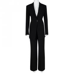 Pre Owned Emporio Armani Black Long Blazer and High Waist Pant Suit L