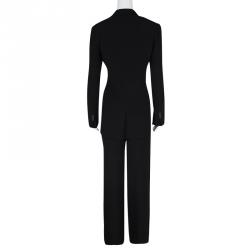 Pre Owned Emporio Armani Black Long Blazer and High Waist Pant Suit L