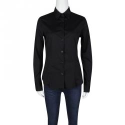 Pre Owned Emporio Armani Black Cotton Button Front Long Sleeve Shirt M