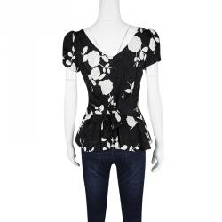 Pre Owned Emporio Armani Monochrome Floral Print Back Tie Detail Blouse M