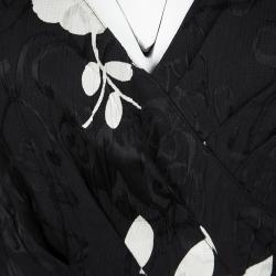 Pre Owned Emporio Armani Monochrome Floral Print Back Tie Detail Blouse M