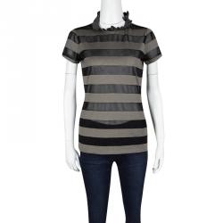 Pre Owned Emporio Armani Sheer Stripe Detail Short Sleeve T-Shirt M
