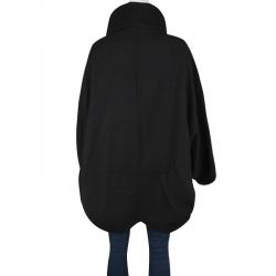 Pre Owned Emporio Armani Black Wool Blend Leather Trim Cape Style Overcoat M