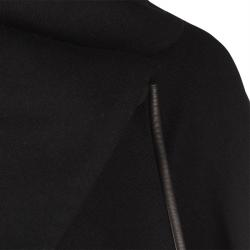Pre Owned Emporio Armani Black Wool Blend Leather Trim Cape Style Overcoat M