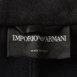 Pre Owned Emporio Armani Black Wool Blend Leather Trim Cape Style Overcoat M