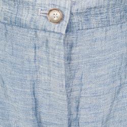 Pre Owned Emporio Armani Blue Linen High Waist Pants S