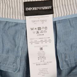 Pre Owned Emporio Armani Blue Linen High Waist Pants S
