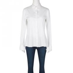 Pre Owned Emporio Armani White Frill Cuff Detail Long Sleeve Shirt L