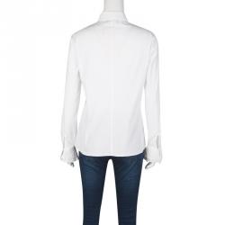 Pre Owned Emporio Armani White Frill Cuff Detail Long Sleeve Shirt L