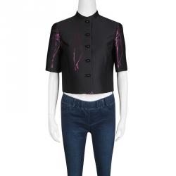 Pre Owned Emporio Armani Black Metallic Croquis Pattern Jacquard Cropped Jacket S