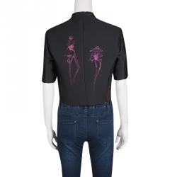 Pre Owned Emporio Armani Black Metallic Croquis Pattern Jacquard Cropped Jacket S