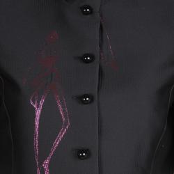 Pre Owned Emporio Armani Black Metallic Croquis Pattern Jacquard Cropped Jacket S