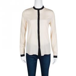 Pre Owned Emporio Armani Beige Contrast Trim Detail Long Sleeve Silk Blouse S