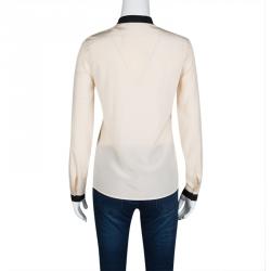Pre Owned Emporio Armani Beige Contrast Trim Detail Long Sleeve Silk Blouse S