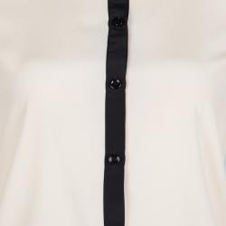 Pre Owned Emporio Armani Beige Contrast Trim Detail Long Sleeve Silk Blouse S