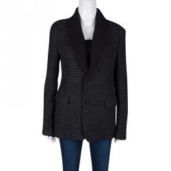Pre Owned Emporio Armani Grey and Black Button Front Brad Line Jacket M