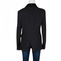 Pre Owned Emporio Armani Grey and Black Button Front Brad Line Jacket M